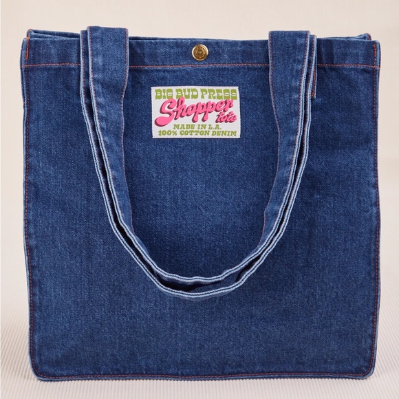 NWOT Big Bud Press Dark Wash Denim Shopper Tote Bag - Picture 7 of 8